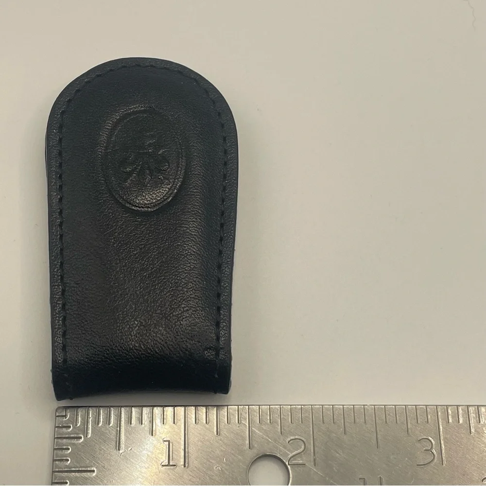 Fleur de Lis Embossed Black Leather Money Clip Made in Italy